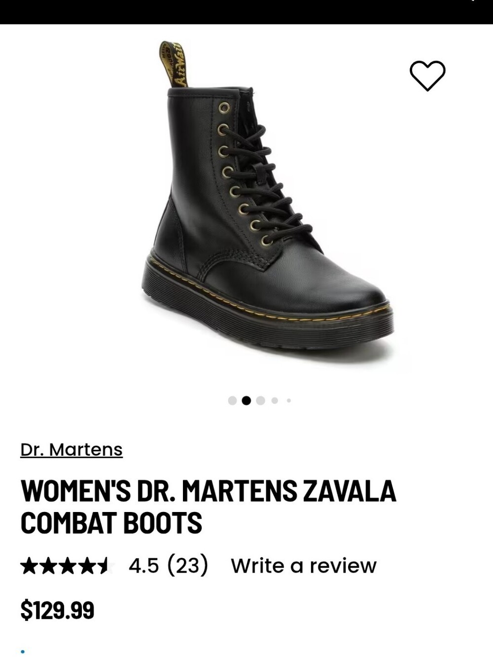 Dr. Martens Black Leather Combat Boots with Yellow Stitching